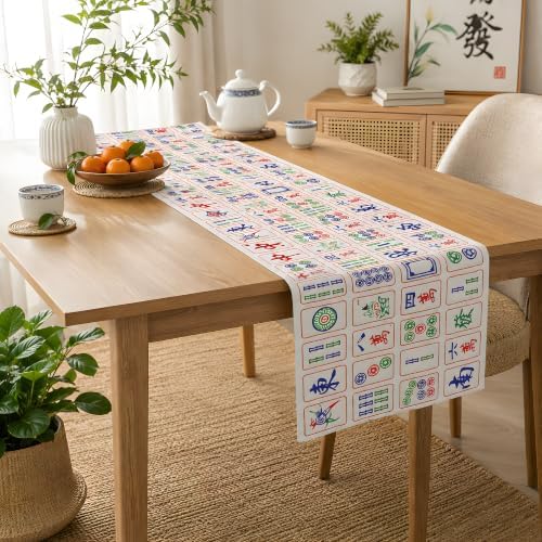 Mahjong Decor - Chinese Mahjong Tiles Game Themed Table Runner