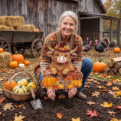 Amyhill Fall Yard Decor Outdoor Highland Cow Metal Garden Stakes, Turkey