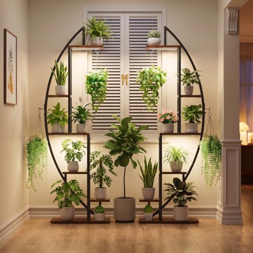 BACEKOLL Plant Stand with Grow Light, 2 Pack Tall Indoor Plant Shelf 6 Tier