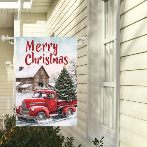 Merry Christmas Garden Flags Xmas Red Truck Double Sided 28x40 Inch