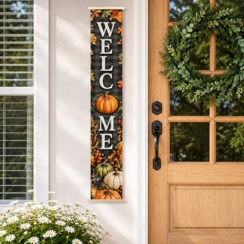 Fall Pumpkin Welcome Porch Door Banner Wall Decorations 8x47