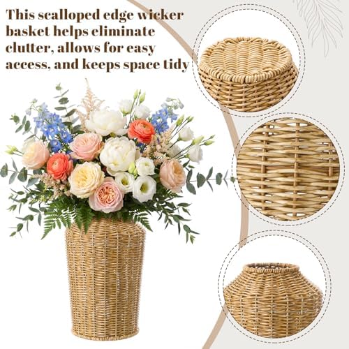 Faux Rattan Vase Wicker Vase Country Style, No Handle, 11" h
