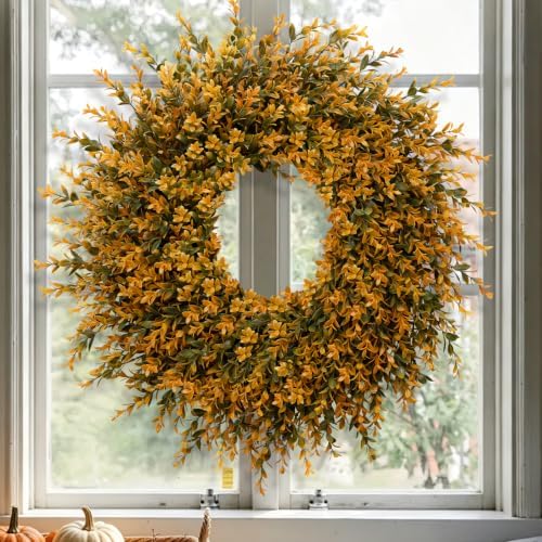 28'' Large Full Boxwood Wreath for Front Door Porch Window（Orange）