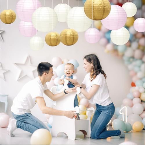 21Pcs Paper Lanterns, 4-10in Round Hanging Decor for Wedding Birthday