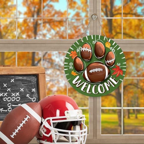 Deroro Welcome Fall Football Sign for Front Door Decor, Autumn Sport Dog