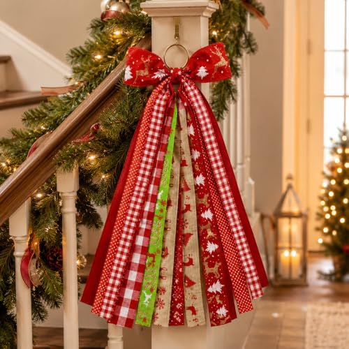 23.6in Christmas Wreath Bow Plaid Ribbon Door Swag Decor