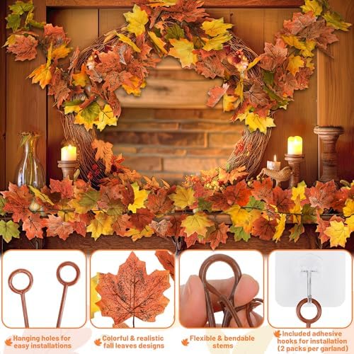 4Pack 23.6FT Fall Autumn Leave Garland for Thanksgiving Wedding Party Decor