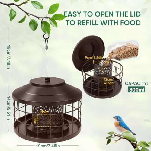 Outdoor Hanging Metal Bird Feeder, Squirrel & Pigeon Proof, Weather Resistant Feeder for Small Wild Birds, Suitable for Garden Decoration (Bronze)