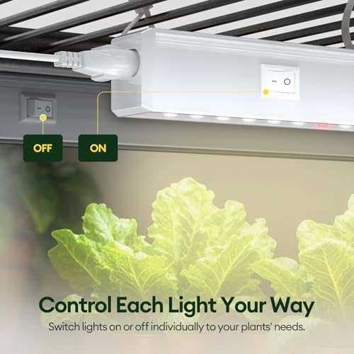Maygrove T5 Grow Lights for Indoor Plants 1FT, Red-Enhanced Full Spectrum 5000K Grow Light, 28W(4 x 7W), Grow Light Strips for Seed Starting, Greenhouse, High PPFD, Linkable, White, 4-Pack