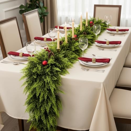 9 FT Christmas Cedar Garland, Real Touch Greenery