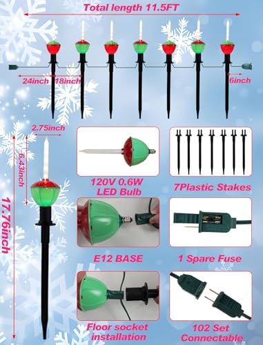 11.5FT Christmas Pathway Lights, 7PK LED Bubble Yard Stake Lights