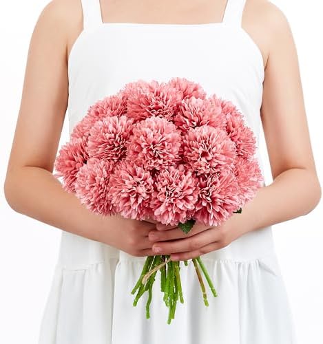 SITUMEIZI 12 Pcs Pink Artificial Chrysanthemum Flowers, Fake Mums