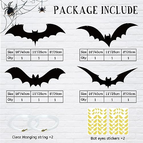 12pcs Halloween Hanging Bats Decorations - Outdoor Bats with Glowing Eyes for Trees, Yards & Porches