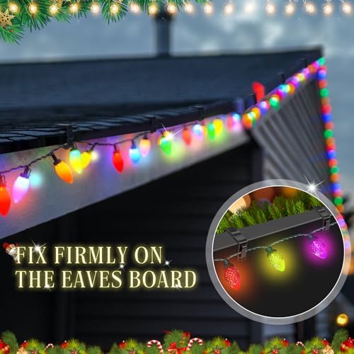 SelfTek 60 Pcs Christmas Light Clips Hooks, 1 5/8" Fascia Board Clips, Weatherproof Plastic Gutter Clips for Hanging Outdoor Lights, Holiday Light Clips Light Hangers for Roof Gutter Fence Eave-Black