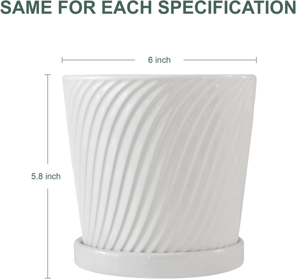 White 6 Inch Flower Pots for Plants,Ceramic Planter with Drainage Holes | 4 Pack Indoor & Outdoor Plant Pots with