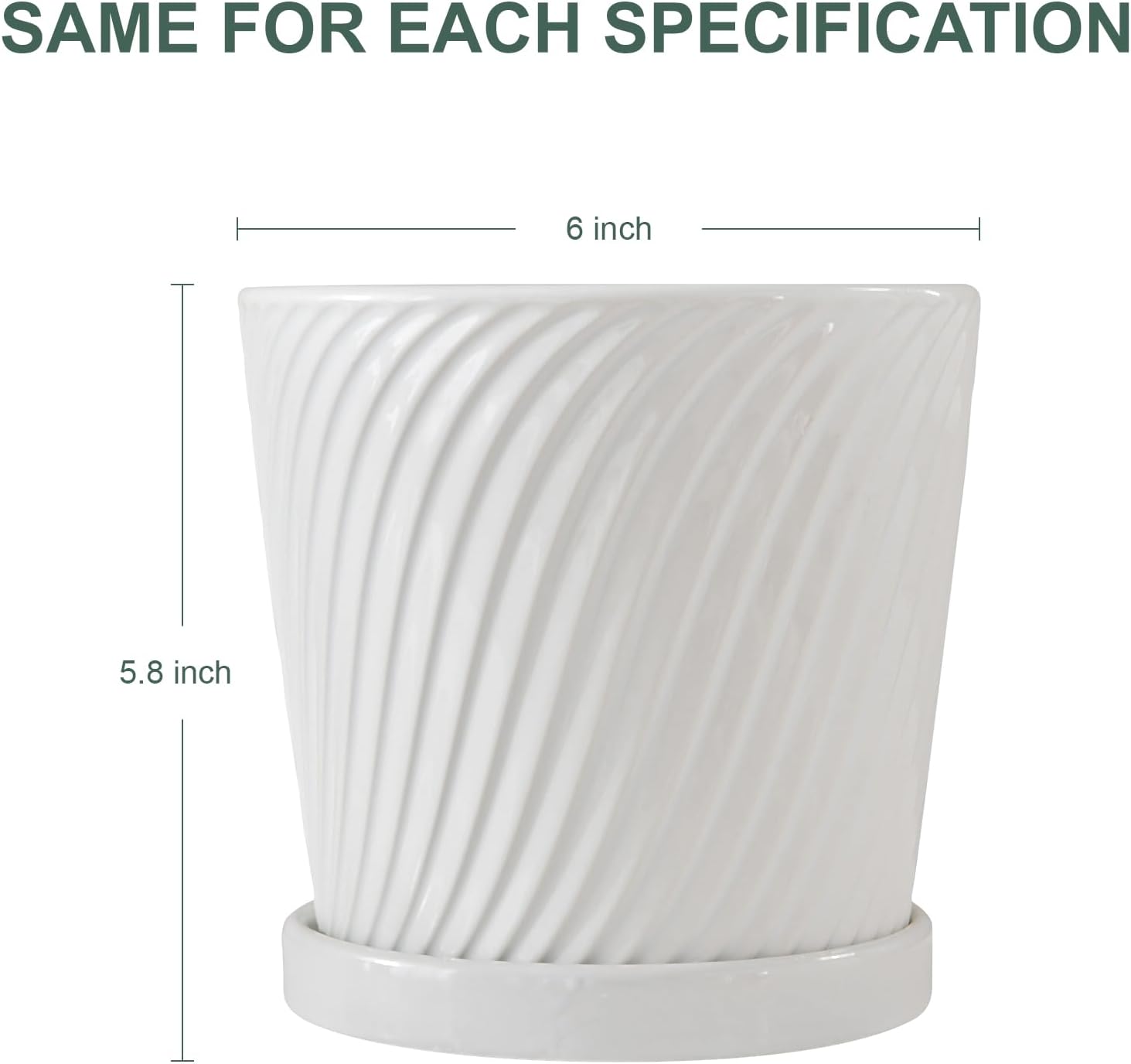 White 6 Inch Flower Pots for Plants,Ceramic Planter with Drainage Holes | 4 Pack Indoor & Outdoor Plant Pots with