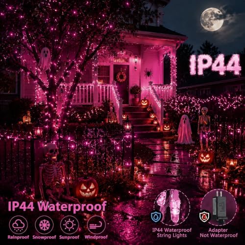 JMEXSUSS 200 LED Pink Lights for Room Decor, Pink String Halloween Lights