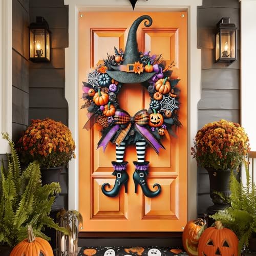 IVN Halloween Witch Legs Wreath Door Cover Decorations 35x71 Inch