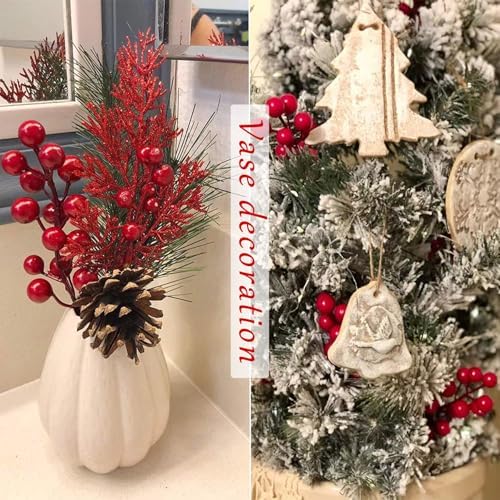 35 Pcs Artificial Red Berry Stems, 7.9 Inch Red Berry Picks Holly Berries Branches for Christmas Tree, Wreath, Holiday Season, Winter Décor Home Decor