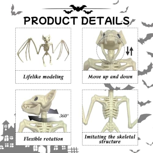 2 Pcs Bat Skeleton Halloween Decorations, Realistic Spooky Plastic Animal Bone for Yard Haunted House Party Table Decor