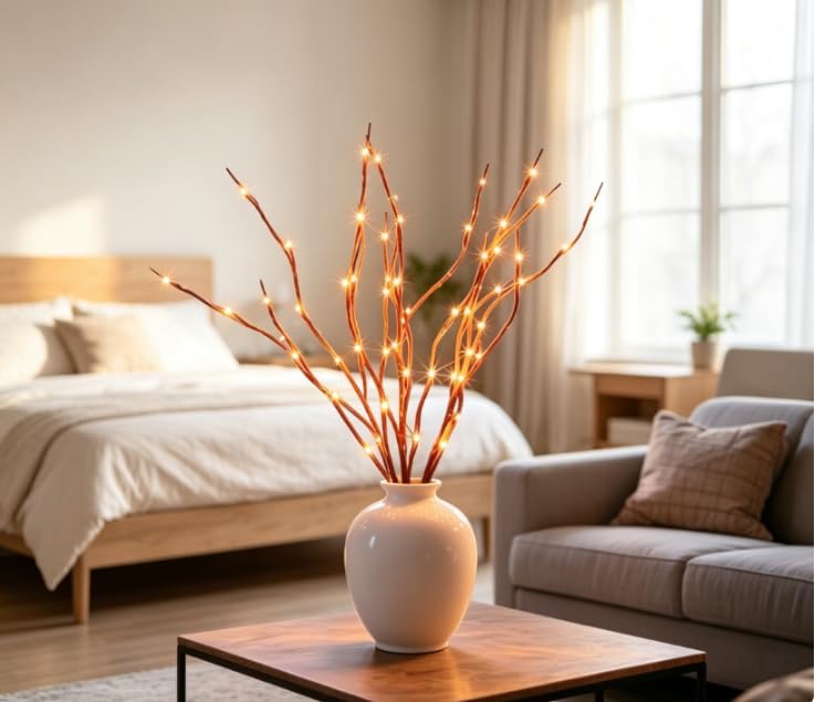 DK177 4Pack Led Branch Light Battery Operated Lighted Branch Vase Filler Willow Tree Artificial Little Twig Power Brown 30 Inch 20 LED for Home Romantic Decoration, 4Pack Orenge-Light