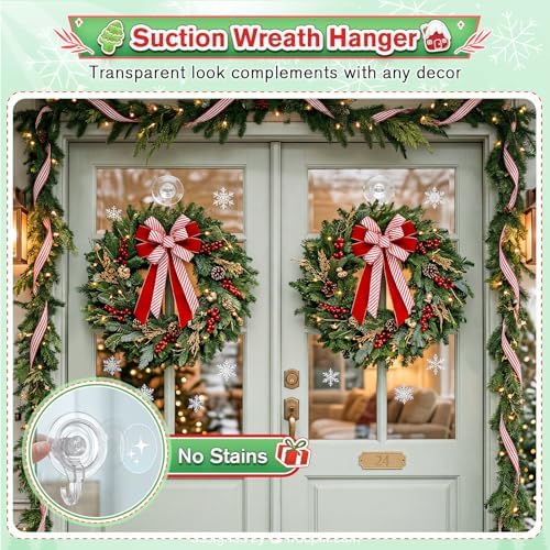 VIS'V Suction Wreath Hanger, Heavy Duty, 22 LB, Large, Clear, 4 Pcs