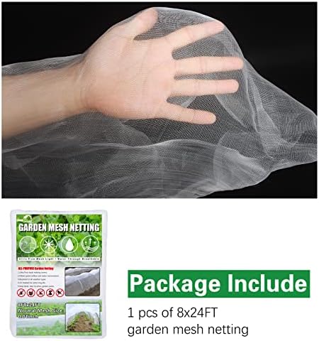 SnugNiture Garden Netting 8x24FT Ultra Fine Mesh Mosquito Netting Plant Covers, White Bird Netting Barrier Greenhouse Row Cover Protect Fruits Flower Vegetables from Birds Deer & Squirrels