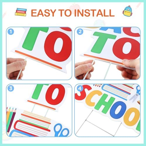 2 Pieces Back to School Yard Signs Large First Day of School Lawn Sign with Stakes Outdoor School Decorations Waterproof Lawn Stakes for Garden Lawn Yard Party Decoration and Supplies