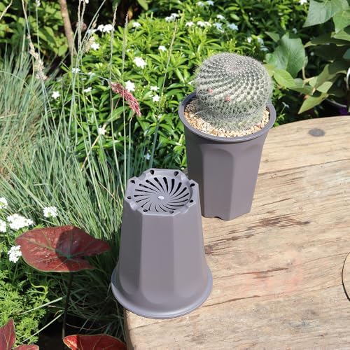 10 Pack 5.30 Inch Plastic Deep Nursery and Seedling Pots, Round Transplant Seed Starter Planter, Gray Color