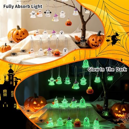 36Pcs Glowing in Dark Halloween Resin Ornaments for Small Tree