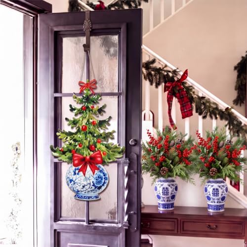 RattanView Christmas Chinoiserie Door Wreath Hanger Red Bow Decortions