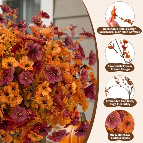 Artificial Flowers Outdoor, UV Resistant Faux Plants, Fall Decor,12 Bundles
