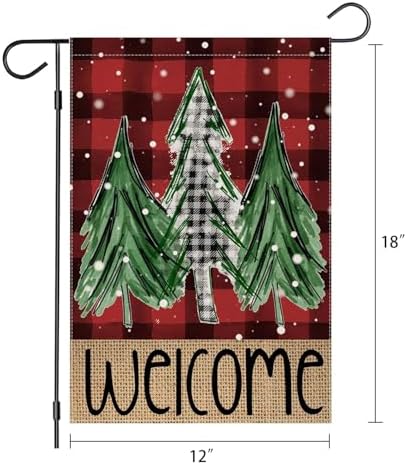 Welcome Red Buffalo Plaid Christmas Trees Garden Flag 12 x 18 Inch Vertical Double Sided Buffalo Plaid Red Holiday Yard Outside Xmas Decor