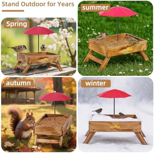 Ground Platform Bird Feeder, Wooden Outdoor Tray for Crows & Squirrels