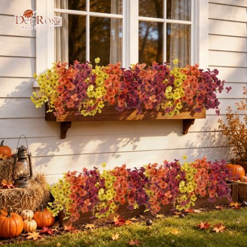 Der Rose 24 PCS Fake Fall Flowers for Outdoors Mums Porch Planter Decor