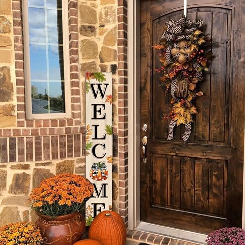 Fall Welcome Sign 47 inch Autumn Pumpkin Vertical Wooden Porch Sign Front Door Decorate For Garden Home Yard Farmhouse Thanksgiving Decor