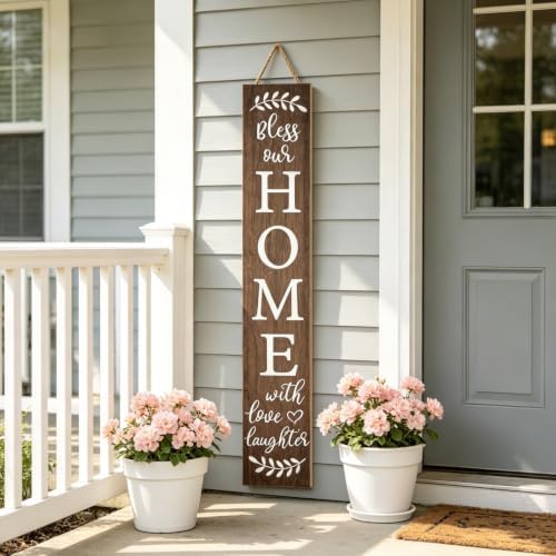 Welcome Sign for Front Door Porch, Bless Our Home Signs 47"