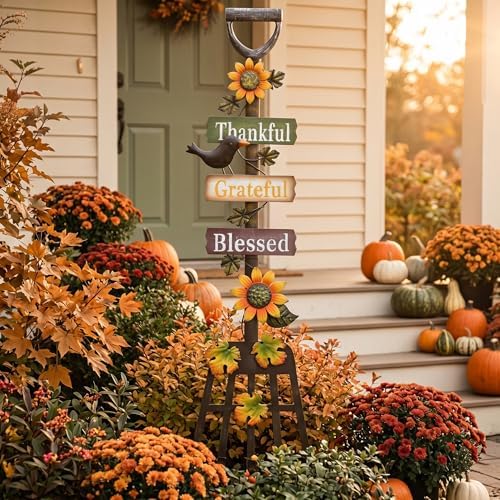 TERESA'S COLLECTIONS Fall Outdoor Decor Metal Rake Yard Stake 30"