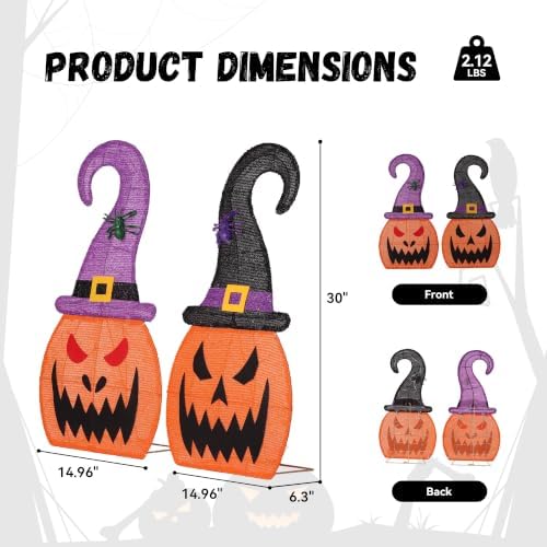 28" H Halloween 2D Lighted Pumpkin Yard Outdoor Decor Set of 2, 60L