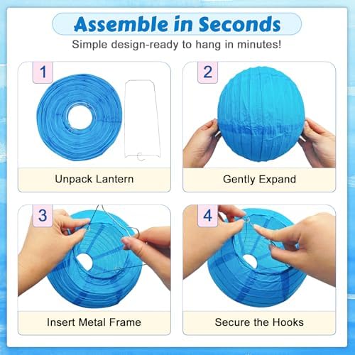 Blue Paper Lanterns, 12Pcs 6-12 Inch Round Hanging Party Decorations