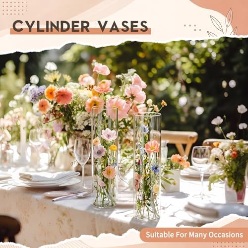 Nuogo 6 Pcs 16" Plastic Clear Cylinder Vase Acrylic Vase for Centerpiece