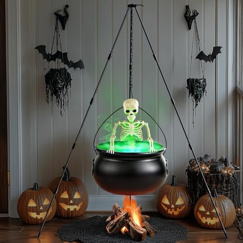 Halloween Decorations Outdoor Witch Cauldron Tripod with Fog Maker & Skull