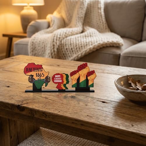 Smile Juneteenth Wooden Decor, Hope Faith Courage Desktop Signs Black History Month Black Pride Gifts