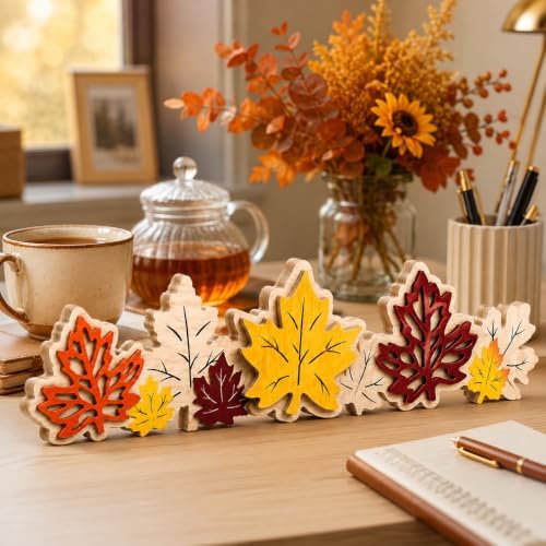 Fall Tabletop Decor Wooden Sign, Maple Leaf Fall Shelf Decor for Home