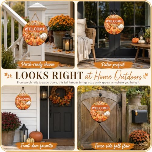 Fall Door Decor Wooden Pumpkin Welcome Sign for Front Door