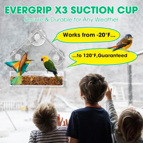 Clear Window Bird Feeder with Extra Strong Suction Cups, Durable Acrylic Birdfeeders for Viewing Wild Birds Outside, as a Bird Watching Gift, Outdoor Birdhouse Box, Garden Decor