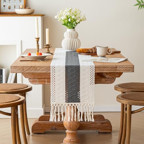 FEXIA Farmhouse Table Runner for Home Decor 12x90 Grey Fall Home Decor
