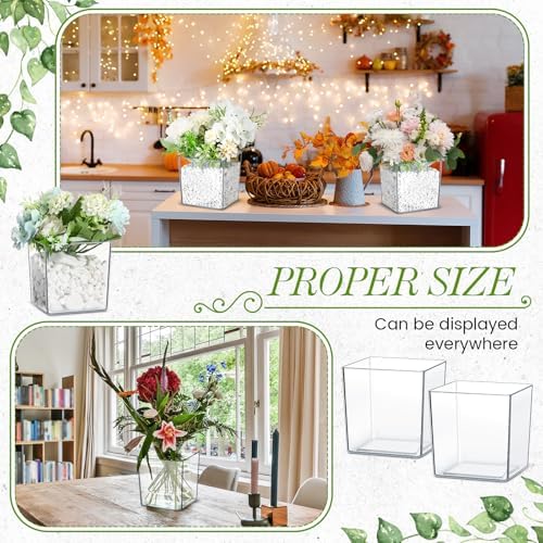 6 Pcs 6 x 6 Acrylic Square Vase for Centerpieces Clear Plastic Flower Vases