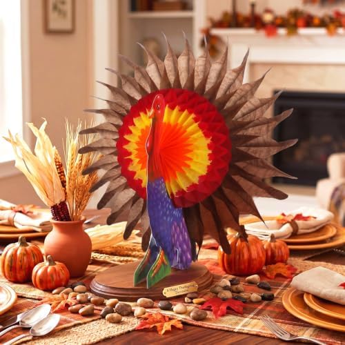 Fourluoo 12 Pcs Fall Thanksgiving Table Decor Turkey Honeycomb Centerpiece