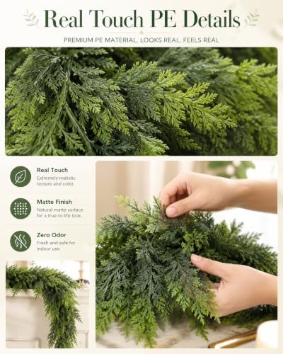 Artificial Christmas Cedar Garland, 6 FT Real Touch Pine Greenery